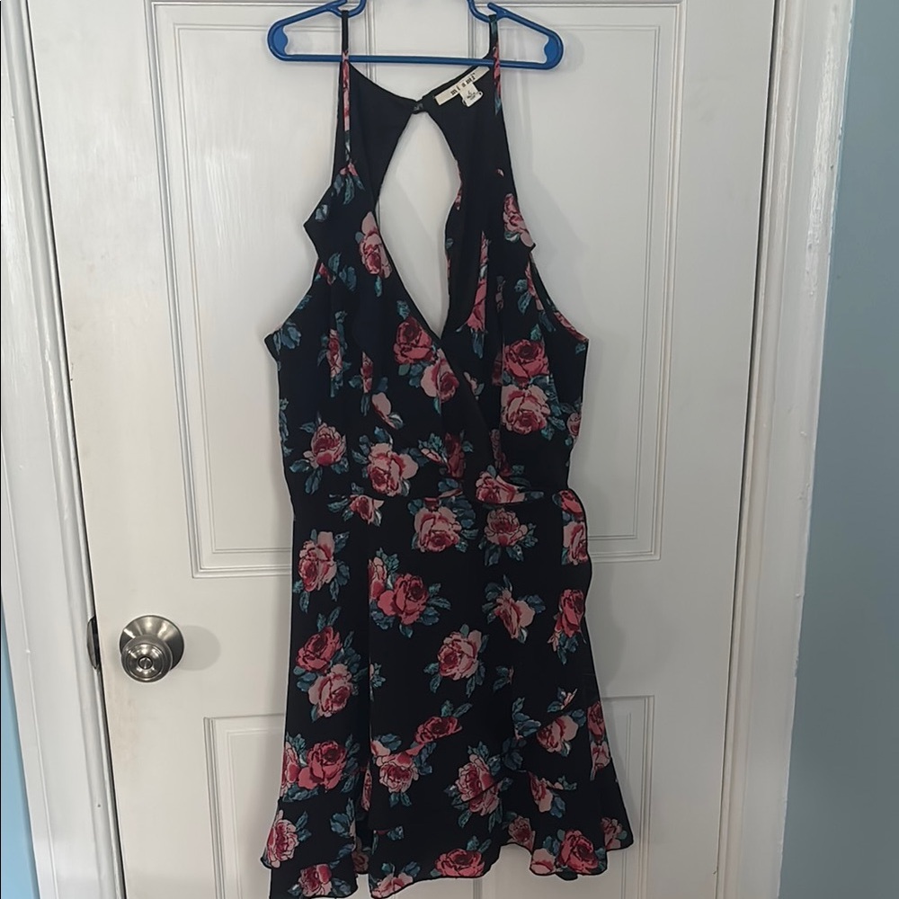 Miami Navy and Pink Floral Ruffle Dress